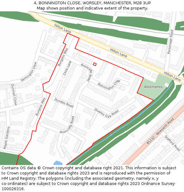 4, BONNINGTON CLOSE, WORSLEY, MANCHESTER, M28 3UP: Location map and indicative extent of plot