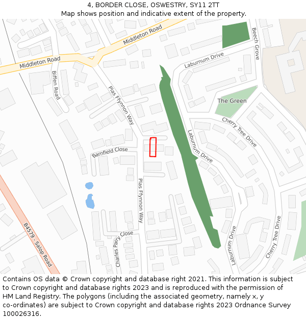 4, BORDER CLOSE, OSWESTRY, SY11 2TT: Location map and indicative extent of plot