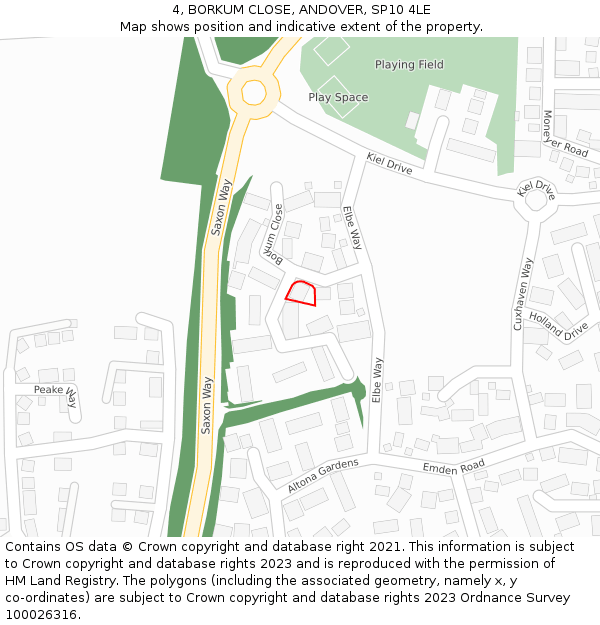 4, BORKUM CLOSE, ANDOVER, SP10 4LE: Location map and indicative extent of plot