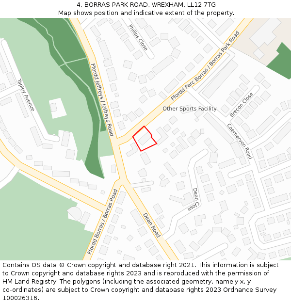 4, BORRAS PARK ROAD, WREXHAM, LL12 7TG: Location map and indicative extent of plot