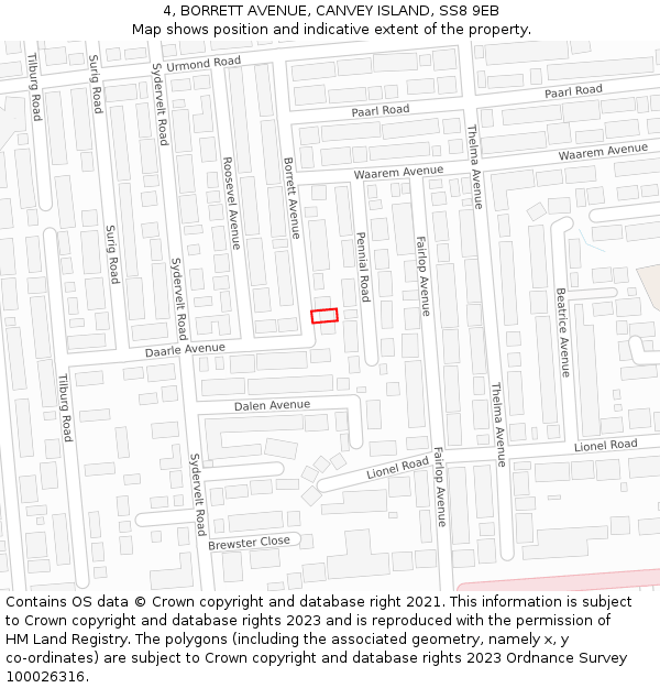 4, BORRETT AVENUE, CANVEY ISLAND, SS8 9EB: Location map and indicative extent of plot