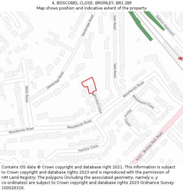 4, BOSCOBEL CLOSE, BROMLEY, BR1 2BF: Location map and indicative extent of plot