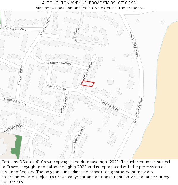 4, BOUGHTON AVENUE, BROADSTAIRS, CT10 1SN: Location map and indicative extent of plot