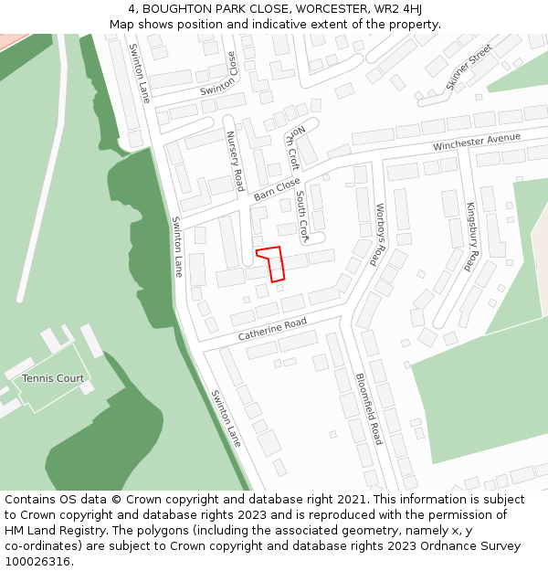 4, BOUGHTON PARK CLOSE, WORCESTER, WR2 4HJ: Location map and indicative extent of plot