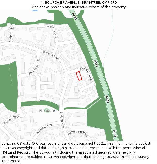 4, BOURCHIER AVENUE, BRAINTREE, CM7 9FQ: Location map and indicative extent of plot