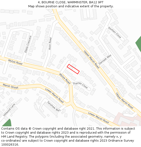 4, BOURNE CLOSE, WARMINSTER, BA12 9PT: Location map and indicative extent of plot