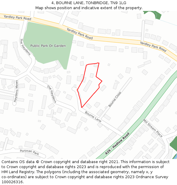 4, BOURNE LANE, TONBRIDGE, TN9 1LG: Location map and indicative extent of plot