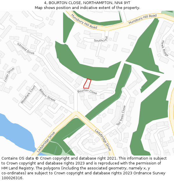 4, BOURTON CLOSE, NORTHAMPTON, NN4 9YT: Location map and indicative extent of plot