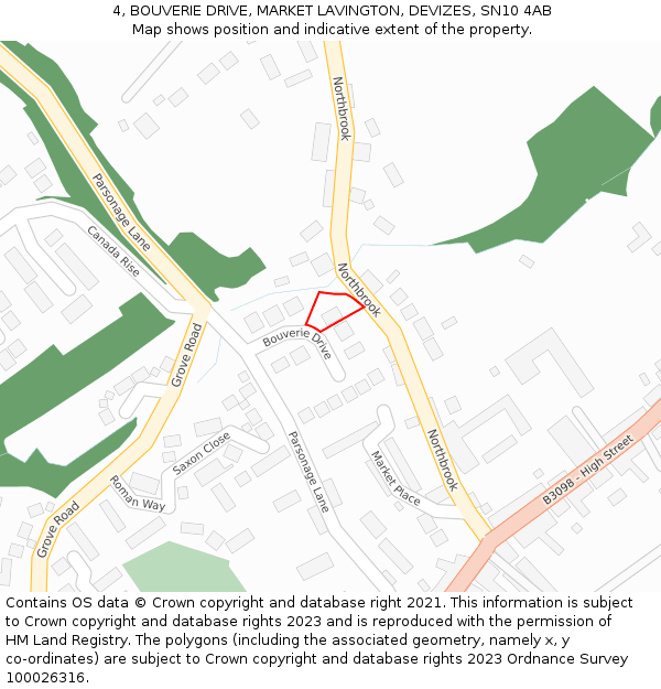 4, BOUVERIE DRIVE, MARKET LAVINGTON, DEVIZES, SN10 4AB: Location map and indicative extent of plot