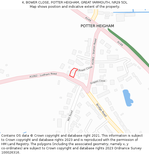 4, BOWER CLOSE, POTTER HEIGHAM, GREAT YARMOUTH, NR29 5DL: Location map and indicative extent of plot