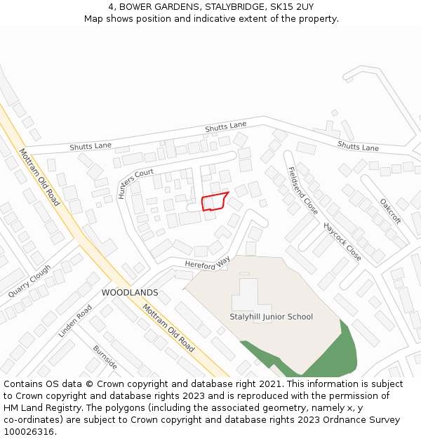 4, BOWER GARDENS, STALYBRIDGE, SK15 2UY: Location map and indicative extent of plot