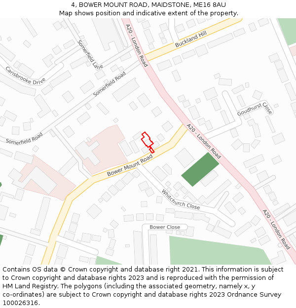 4, BOWER MOUNT ROAD, MAIDSTONE, ME16 8AU: Location map and indicative extent of plot