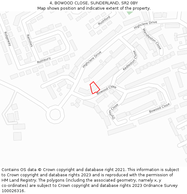 4, BOWOOD CLOSE, SUNDERLAND, SR2 0BY: Location map and indicative extent of plot