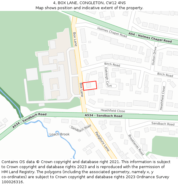 4, BOX LANE, CONGLETON, CW12 4NS: Location map and indicative extent of plot