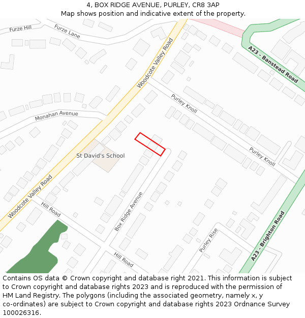 4, BOX RIDGE AVENUE, PURLEY, CR8 3AP: Location map and indicative extent of plot
