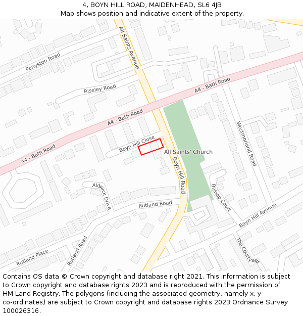 4, BOYN HILL ROAD, MAIDENHEAD, SL6 4JB: Location map and indicative extent of plot