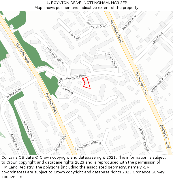 4, BOYNTON DRIVE, NOTTINGHAM, NG3 3EP: Location map and indicative extent of plot