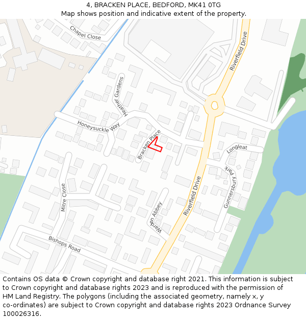 4, BRACKEN PLACE, BEDFORD, MK41 0TG: Location map and indicative extent of plot