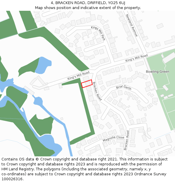 4, BRACKEN ROAD, DRIFFIELD, YO25 6UJ: Location map and indicative extent of plot