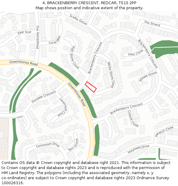 4, BRACKENBERRY CRESCENT, REDCAR, TS10 2PP: Location map and indicative extent of plot