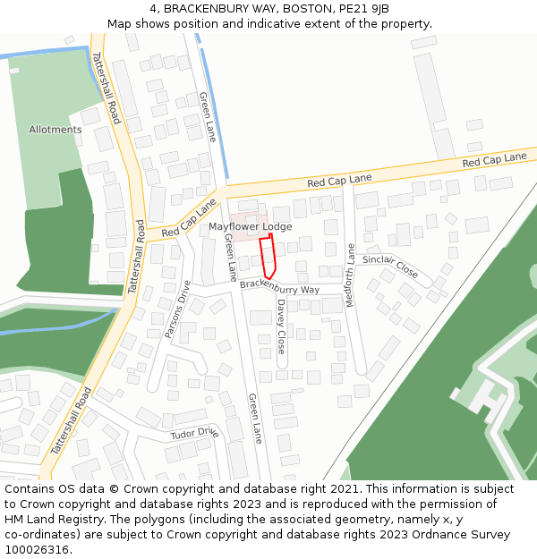 4, BRACKENBURY WAY, BOSTON, PE21 9JB: Location map and indicative extent of plot