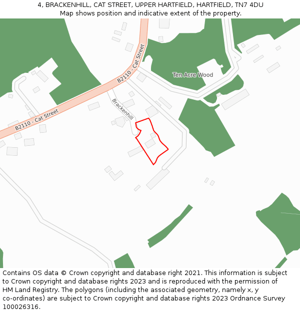 4, BRACKENHILL, CAT STREET, UPPER HARTFIELD, HARTFIELD, TN7 4DU: Location map and indicative extent of plot