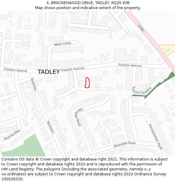 4, BRACKENWOOD DRIVE, TADLEY, RG26 4YB: Location map and indicative extent of plot