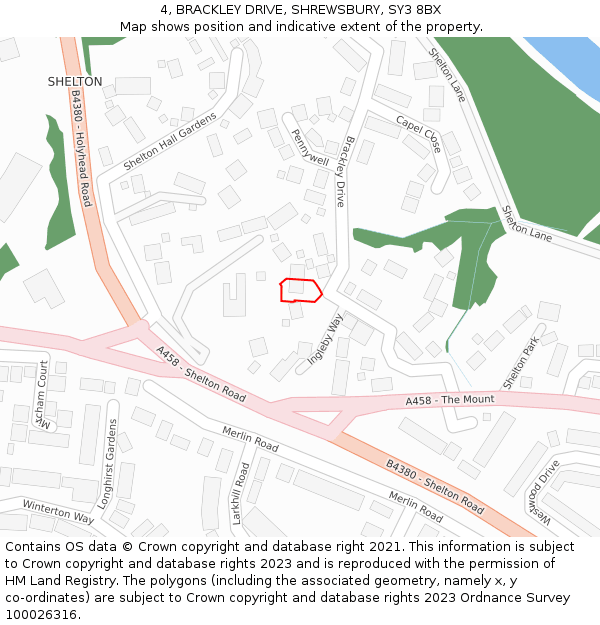 4, BRACKLEY DRIVE, SHREWSBURY, SY3 8BX: Location map and indicative extent of plot