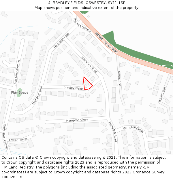 4, BRADLEY FIELDS, OSWESTRY, SY11 1SP: Location map and indicative extent of plot