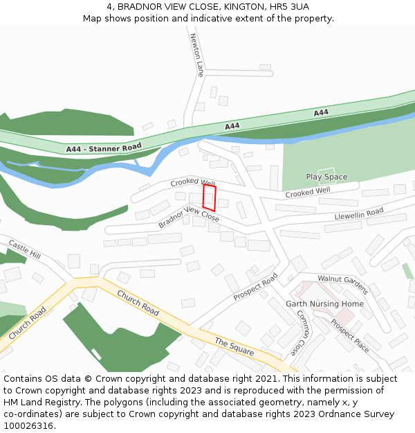 4, BRADNOR VIEW CLOSE, KINGTON, HR5 3UA: Location map and indicative extent of plot
