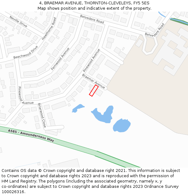 4, BRAEMAR AVENUE, THORNTON-CLEVELEYS, FY5 5ES: Location map and indicative extent of plot