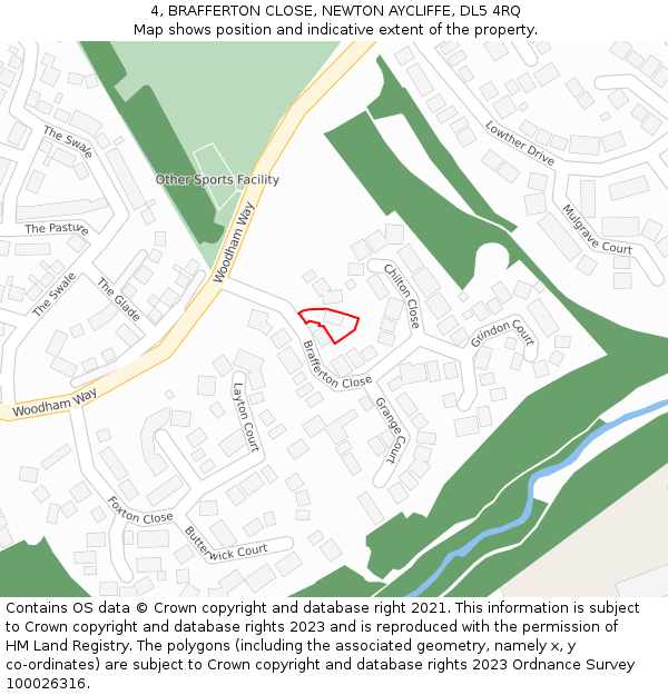 4, BRAFFERTON CLOSE, NEWTON AYCLIFFE, DL5 4RQ: Location map and indicative extent of plot