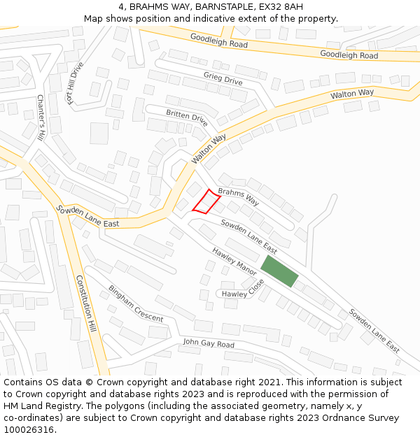 4, BRAHMS WAY, BARNSTAPLE, EX32 8AH: Location map and indicative extent of plot