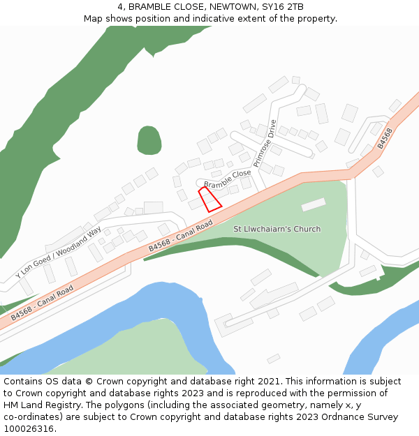 4, BRAMBLE CLOSE, NEWTOWN, SY16 2TB: Location map and indicative extent of plot