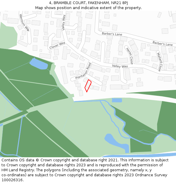4, BRAMBLE COURT, FAKENHAM, NR21 8PJ: Location map and indicative extent of plot