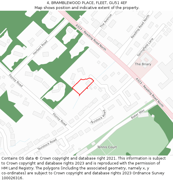 4, BRAMBLEWOOD PLACE, FLEET, GU51 4EF: Location map and indicative extent of plot