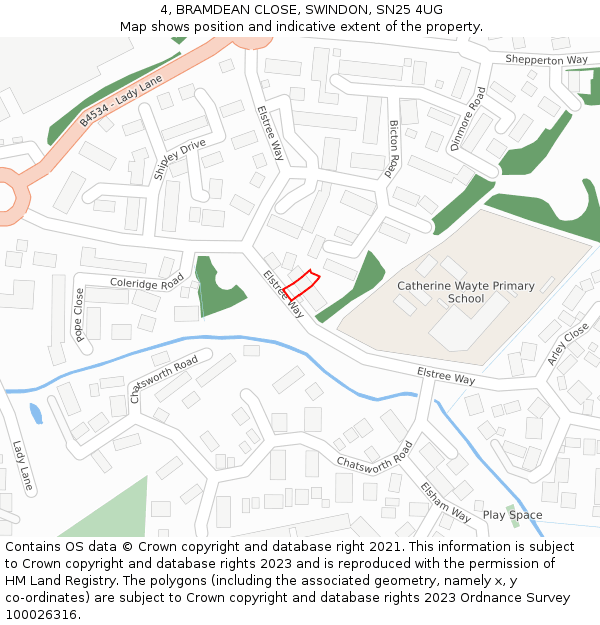 4, BRAMDEAN CLOSE, SWINDON, SN25 4UG: Location map and indicative extent of plot
