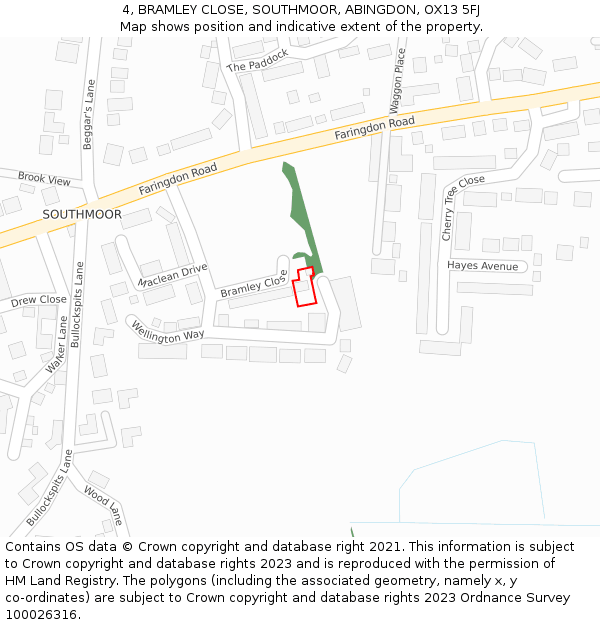 4, BRAMLEY CLOSE, SOUTHMOOR, ABINGDON, OX13 5FJ: Location map and indicative extent of plot