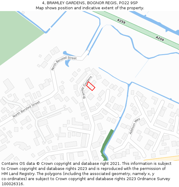 4, BRAMLEY GARDENS, BOGNOR REGIS, PO22 9SP: Location map and indicative extent of plot