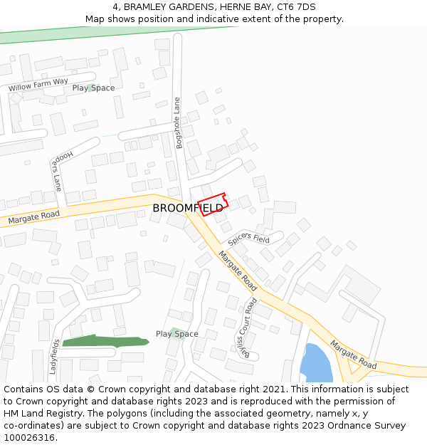 4, BRAMLEY GARDENS, HERNE BAY, CT6 7DS: Location map and indicative extent of plot