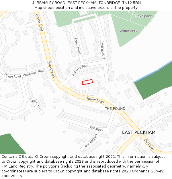 4, BRAMLEY ROAD, EAST PECKHAM, TONBRIDGE, TN12 5BN: Location map and indicative extent of plot