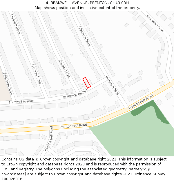4, BRAMWELL AVENUE, PRENTON, CH43 0RH: Location map and indicative extent of plot