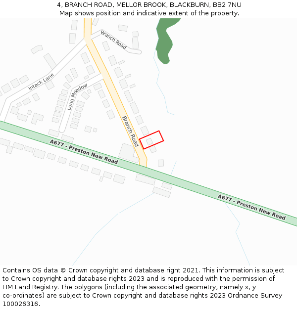 4, BRANCH ROAD, MELLOR BROOK, BLACKBURN, BB2 7NU: Location map and indicative extent of plot