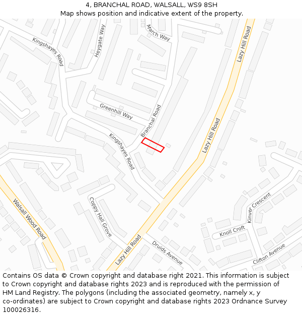 4, BRANCHAL ROAD, WALSALL, WS9 8SH: Location map and indicative extent of plot