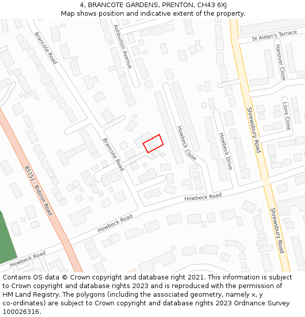 4, BRANCOTE GARDENS, PRENTON, CH43 6XJ: Location map and indicative extent of plot