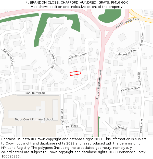 4, BRANDON CLOSE, CHAFFORD HUNDRED, GRAYS, RM16 6QX: Location map and indicative extent of plot