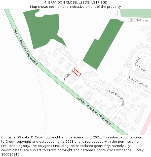 4, BRANDON CLOSE, LEEDS, LS17 8GD: Location map and indicative extent of plot