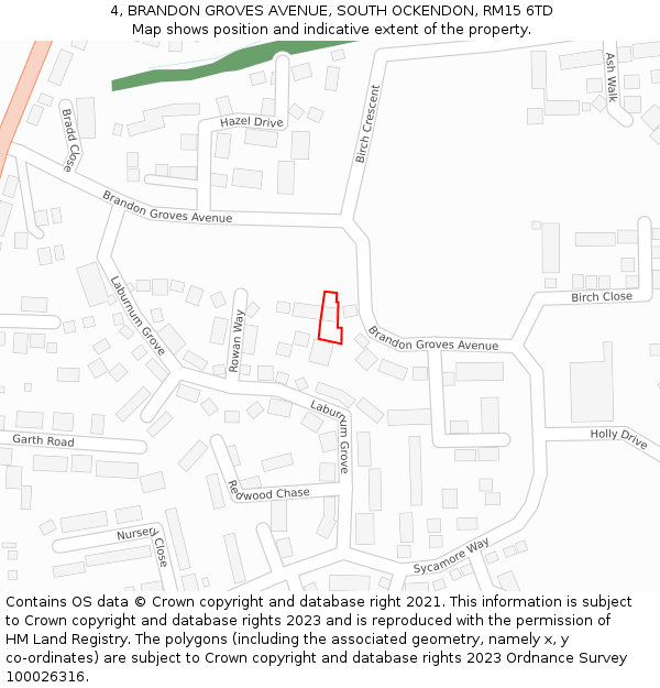 4, BRANDON GROVES AVENUE, SOUTH OCKENDON, RM15 6TD: Location map and indicative extent of plot