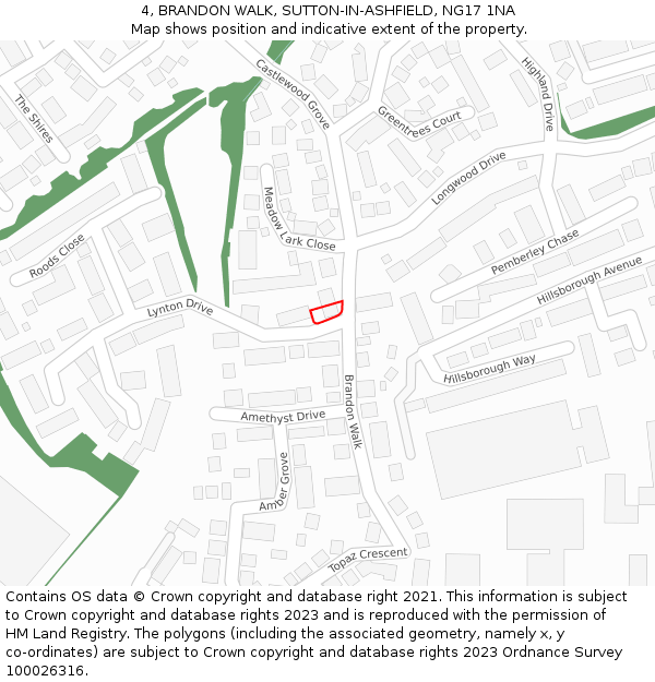 4, BRANDON WALK, SUTTON-IN-ASHFIELD, NG17 1NA: Location map and indicative extent of plot