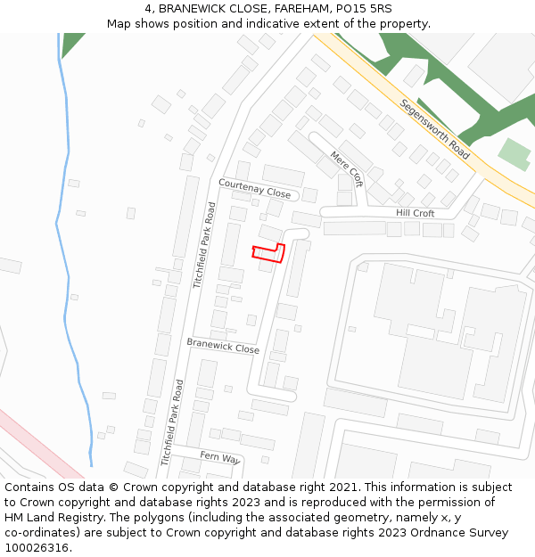 4, BRANEWICK CLOSE, FAREHAM, PO15 5RS: Location map and indicative extent of plot